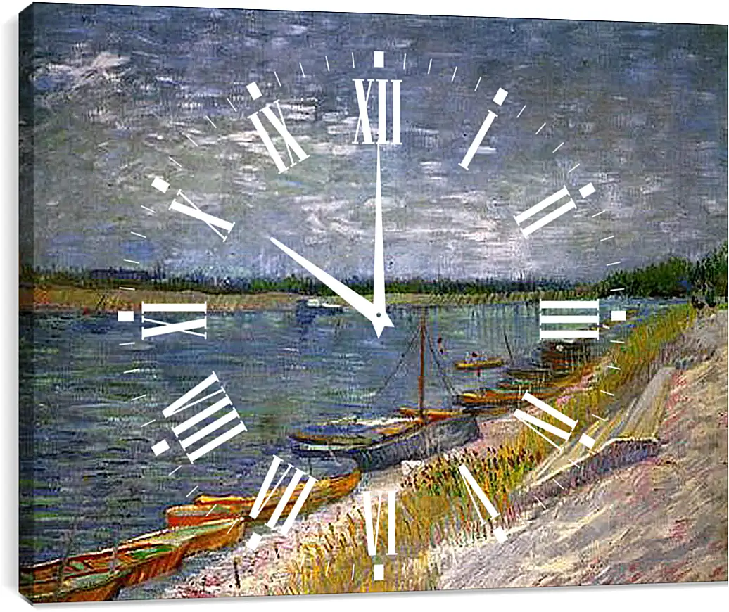 Часы картина - View of a River with Rowing Boats. Винсент Ван Гог