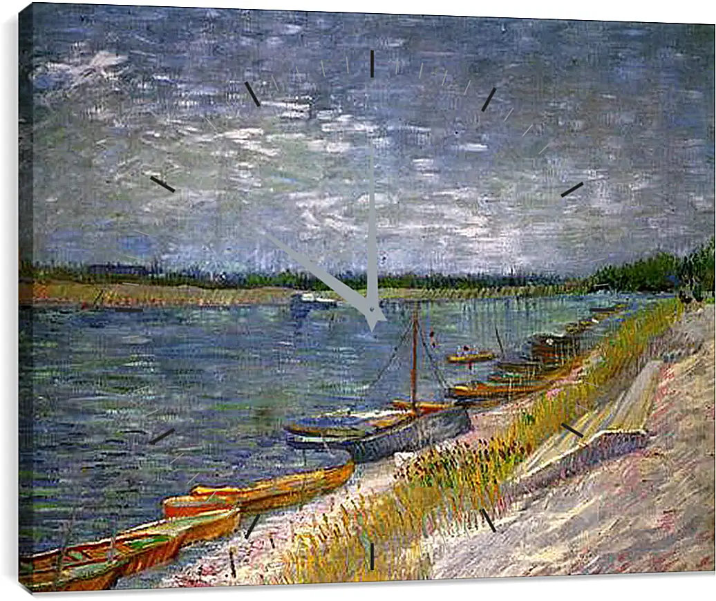 Часы картина - View of a River with Rowing Boats. Винсент Ван Гог