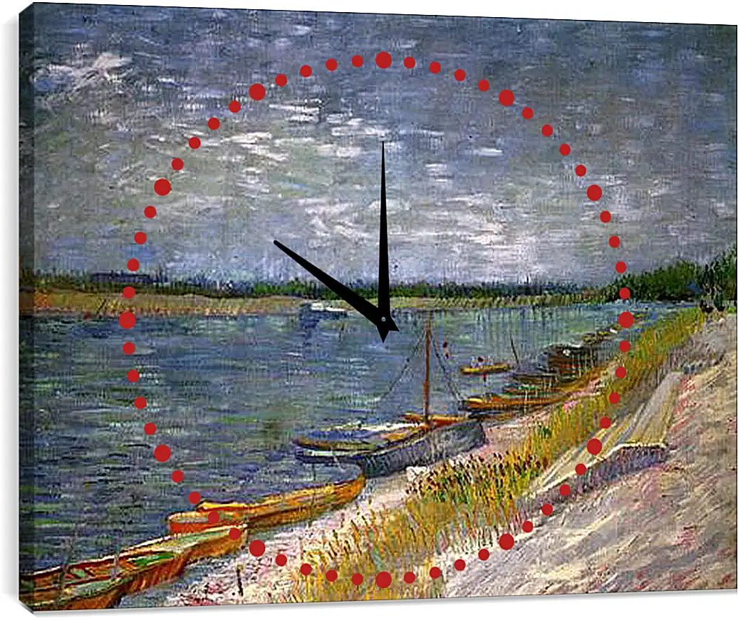 Часы картина - View of a River with Rowing Boats. Винсент Ван Гог