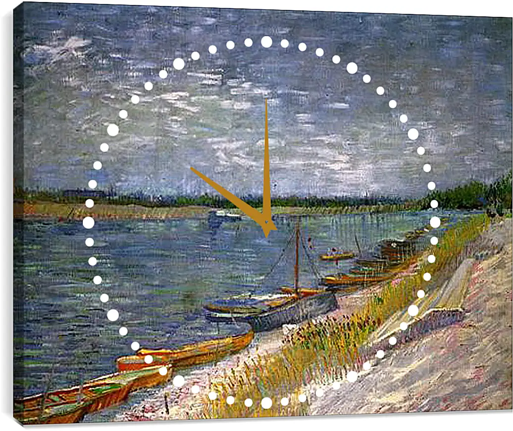 Часы картина - View of a River with Rowing Boats. Винсент Ван Гог