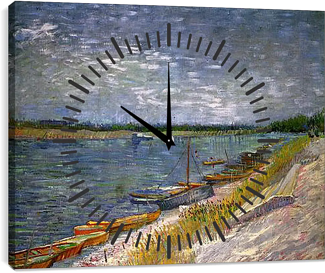 Часы картина - View of a River with Rowing Boats. Винсент Ван Гог