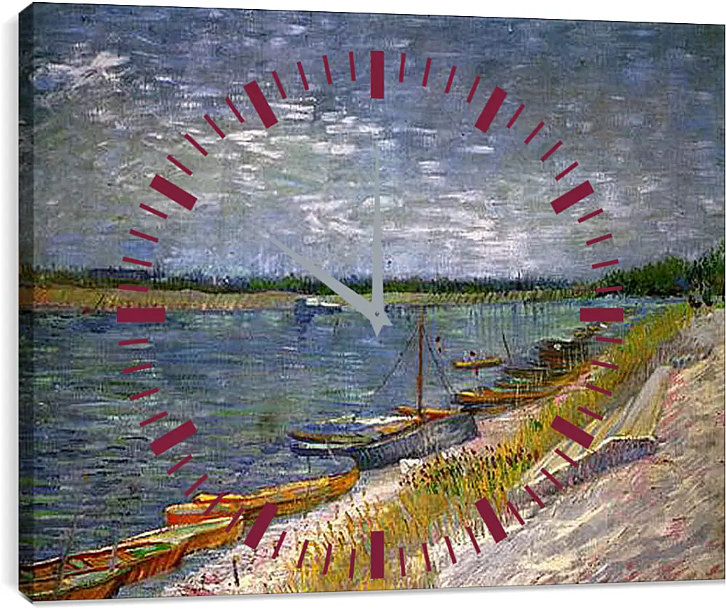 Часы картина - View of a River with Rowing Boats. Винсент Ван Гог