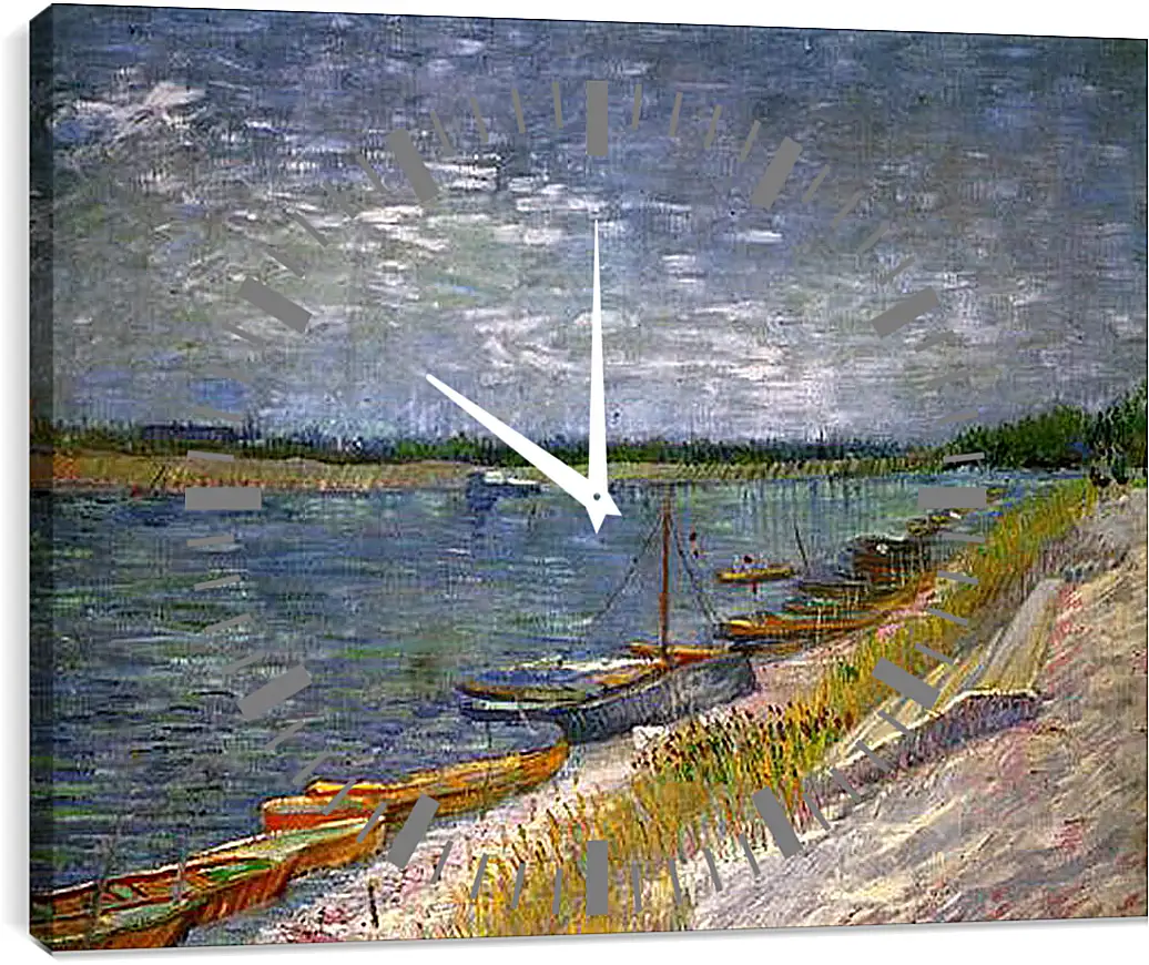 Часы картина - View of a River with Rowing Boats. Винсент Ван Гог