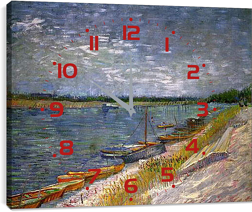 Часы картина - View of a River with Rowing Boats. Винсент Ван Гог