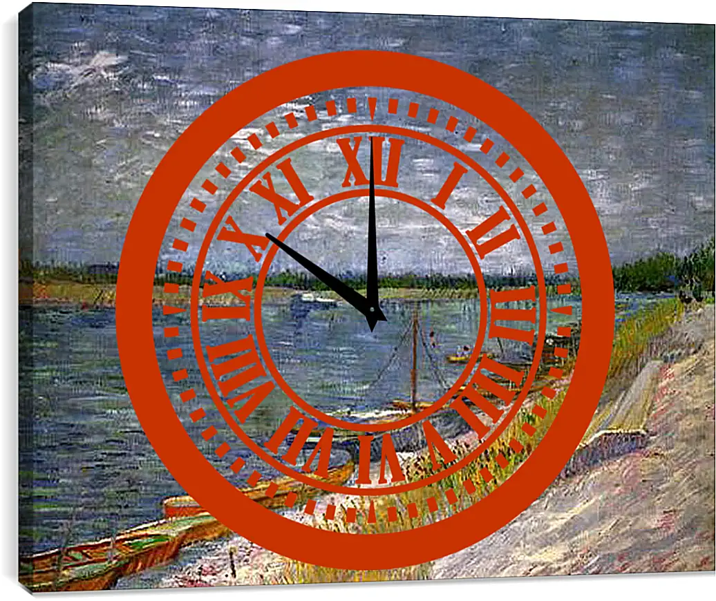 Часы картина - View of a River with Rowing Boats. Винсент Ван Гог