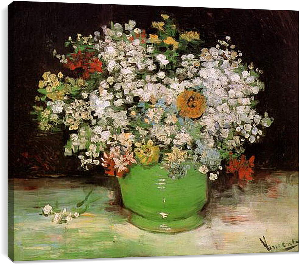 Постер и плакат - Vase with Zinnias and Other Flowers. Винсент Ван Гог
