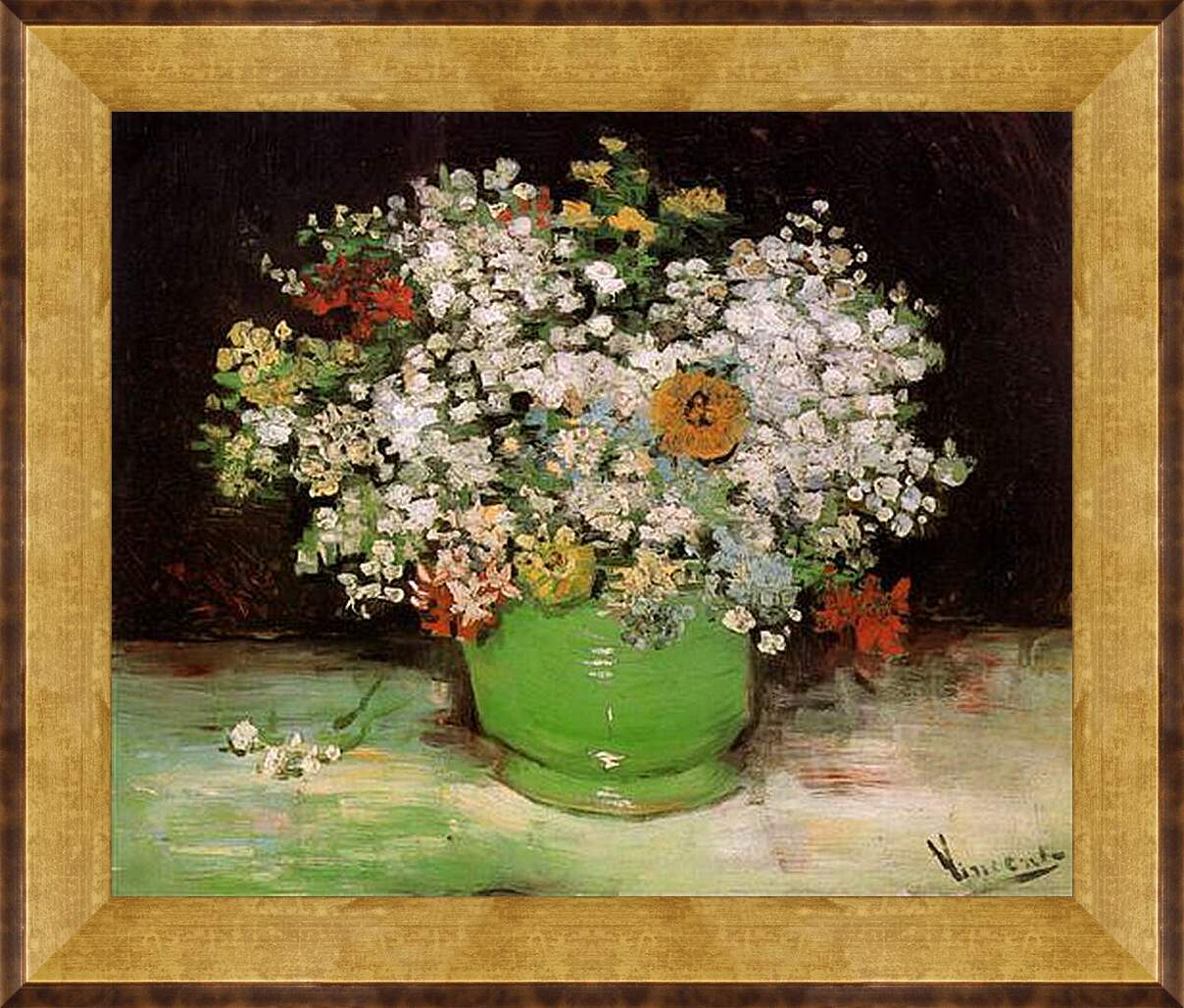 Картина в раме - Vase with Zinnias and Other Flowers. Винсент Ван Гог