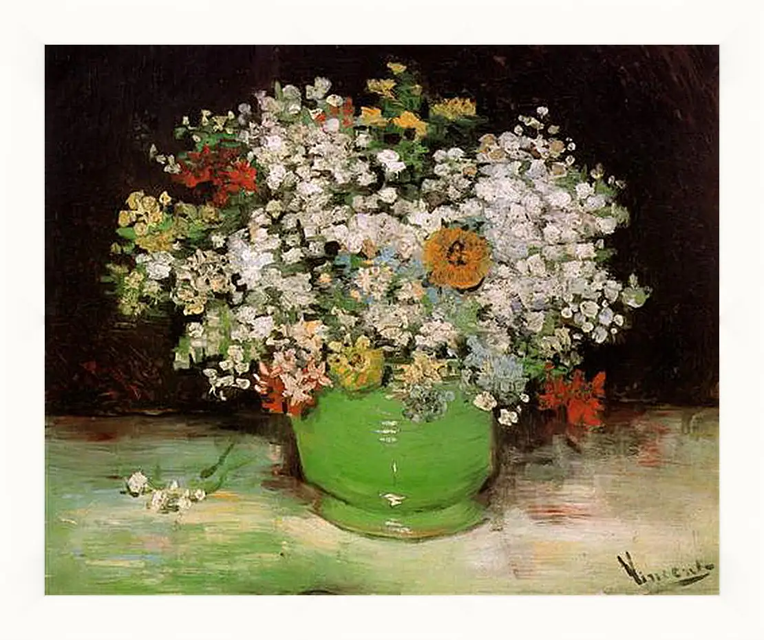 Картина в раме - Vase with Zinnias and Other Flowers. Винсент Ван Гог
