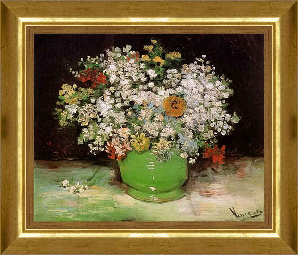 Картина в раме - Vase with Zinnias and Other Flowers. Винсент Ван Гог
