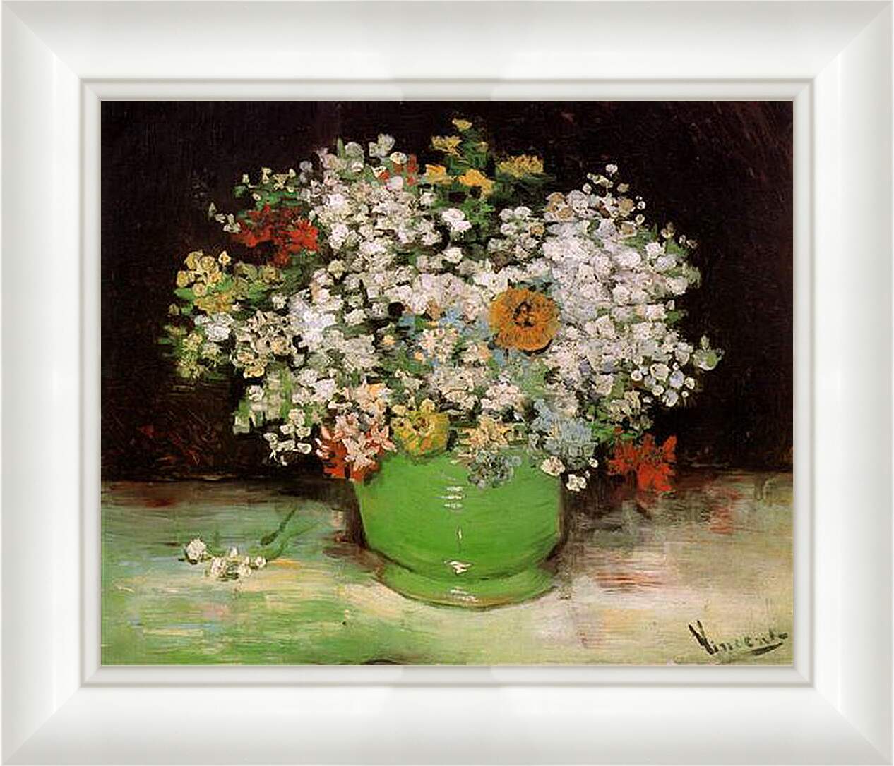 Картина в раме - Vase with Zinnias and Other Flowers. Винсент Ван Гог
