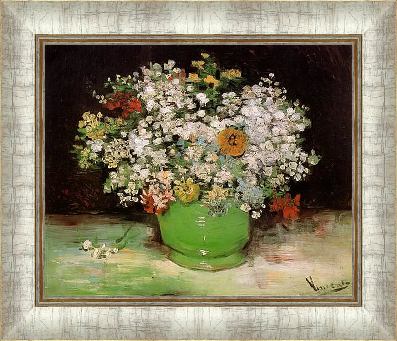 Картина в раме - Vase with Zinnias and Other Flowers. Винсент Ван Гог