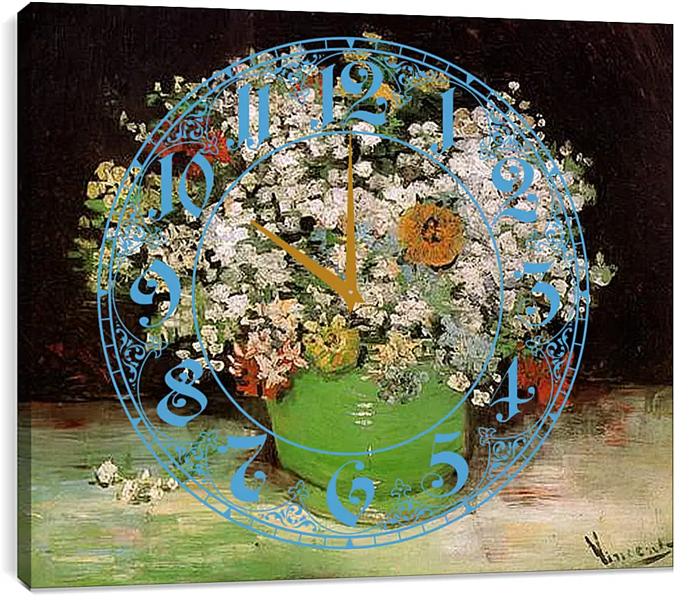 Часы картина - Vase with Zinnias and Other Flowers. Винсент Ван Гог