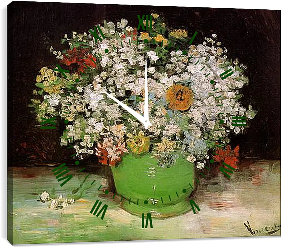 Часы картина - Vase with Zinnias and Other Flowers. Винсент Ван Гог