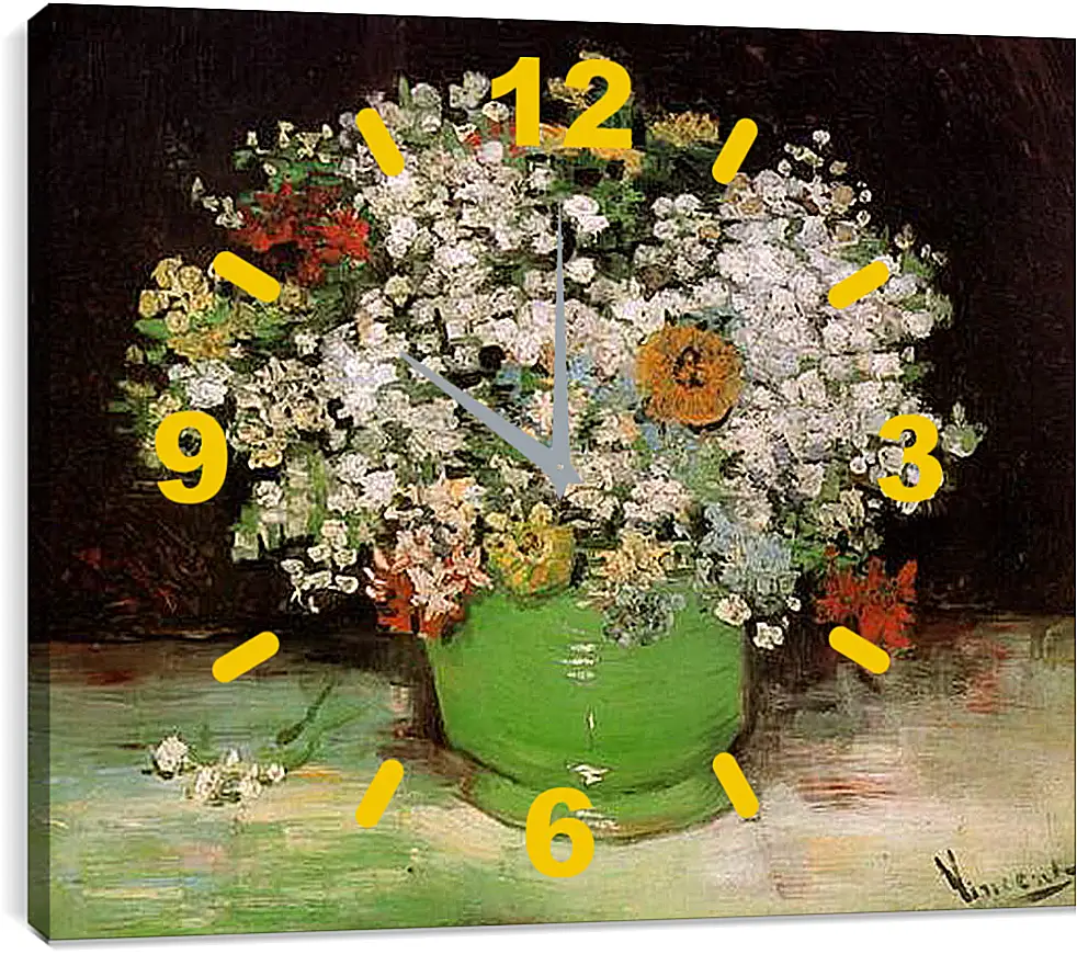 Часы картина - Vase with Zinnias and Other Flowers. Винсент Ван Гог