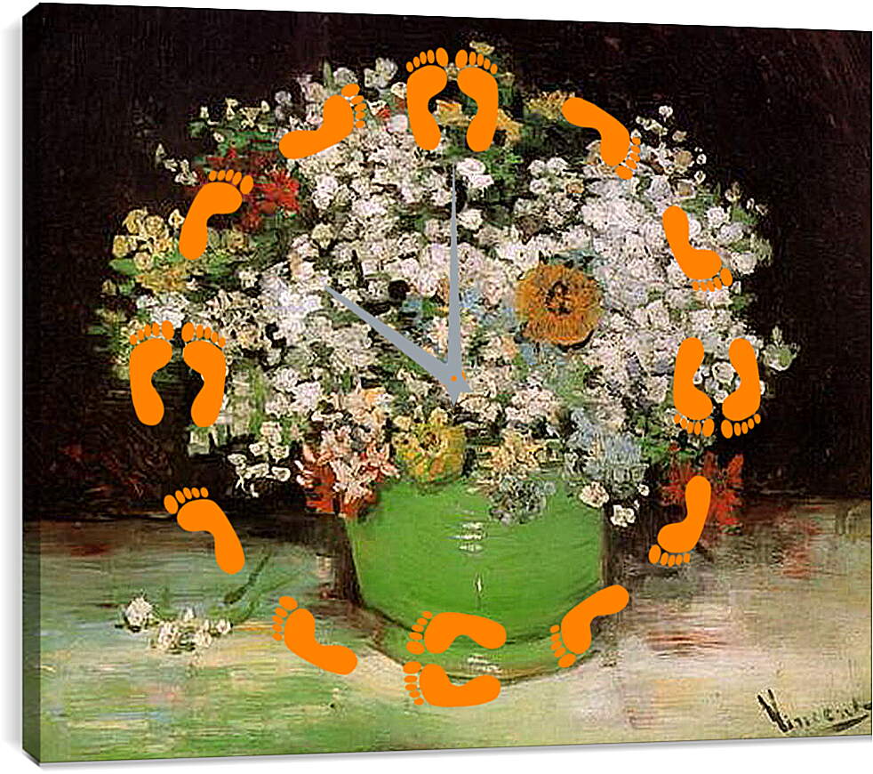 Часы картина - Vase with Zinnias and Other Flowers. Винсент Ван Гог
