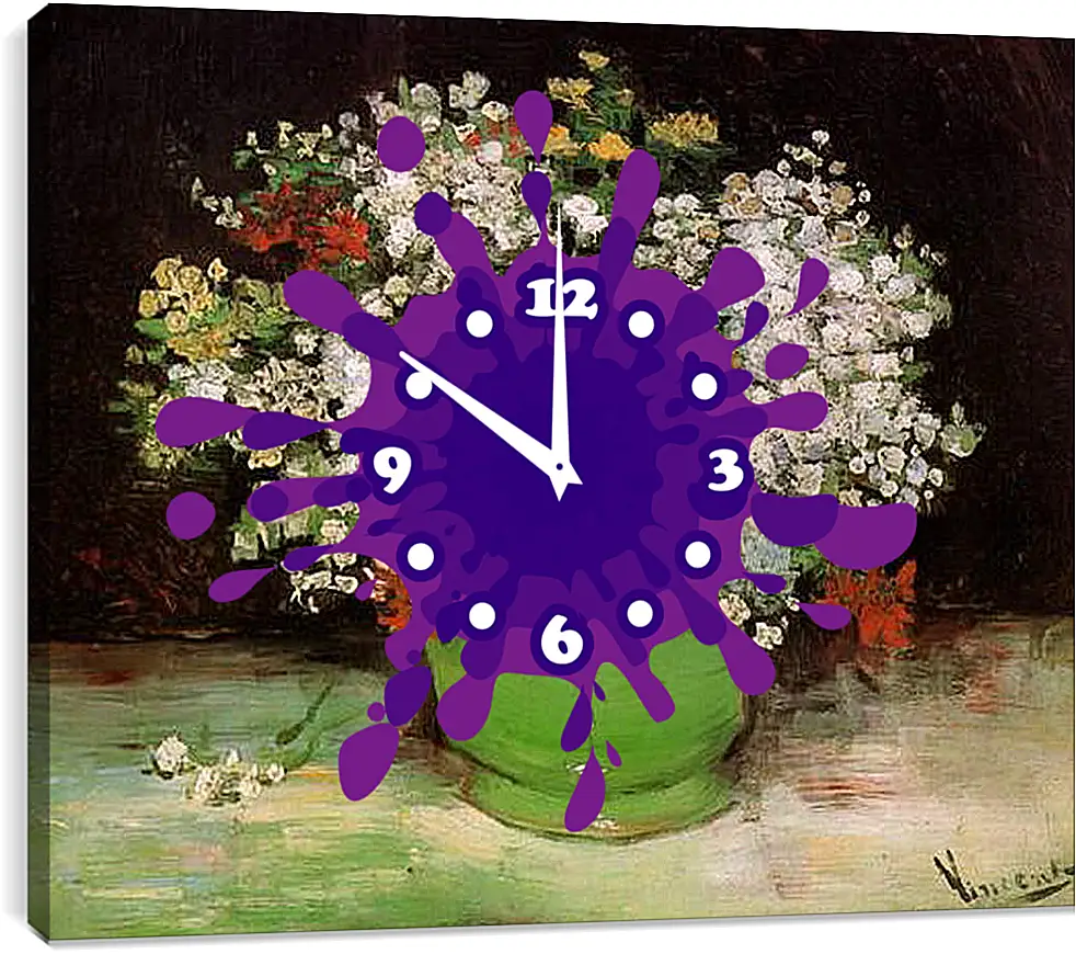 Часы картина - Vase with Zinnias and Other Flowers. Винсент Ван Гог