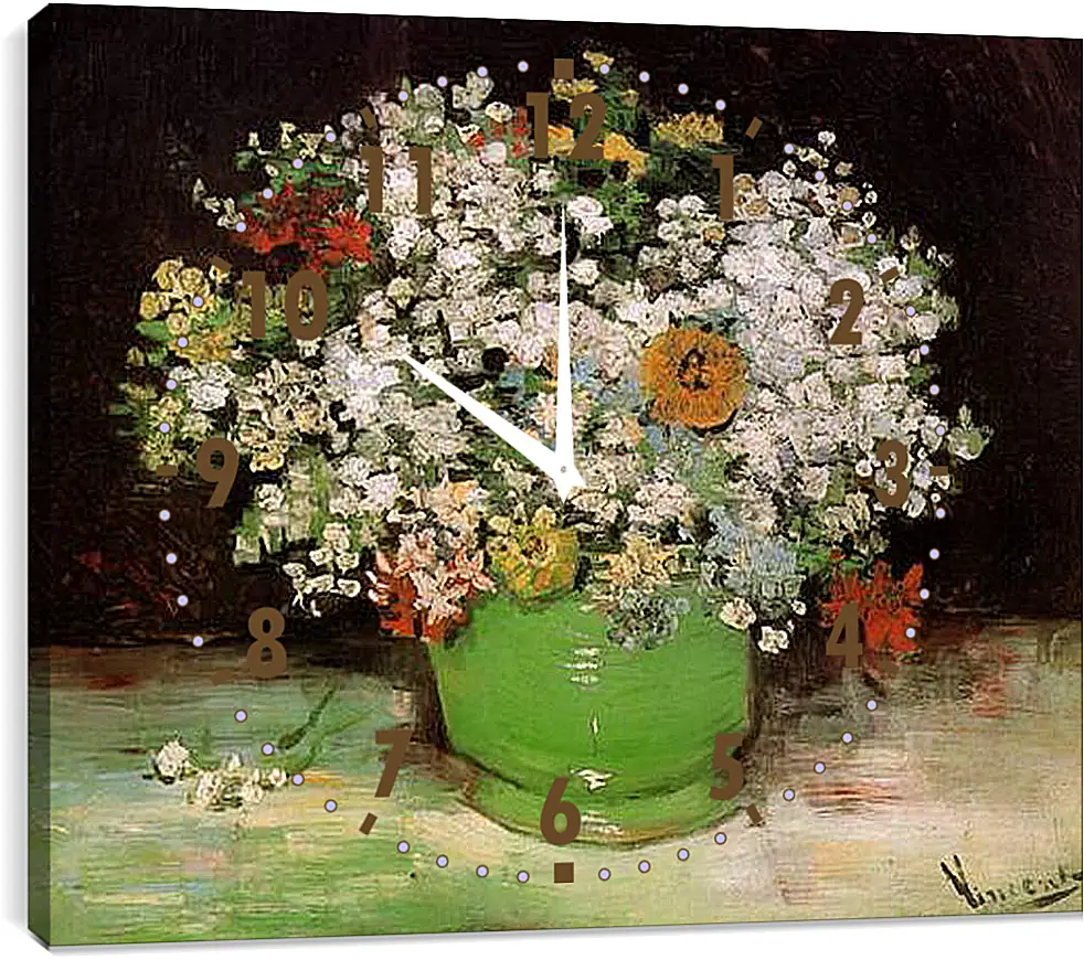 Часы картина - Vase with Zinnias and Other Flowers. Винсент Ван Гог