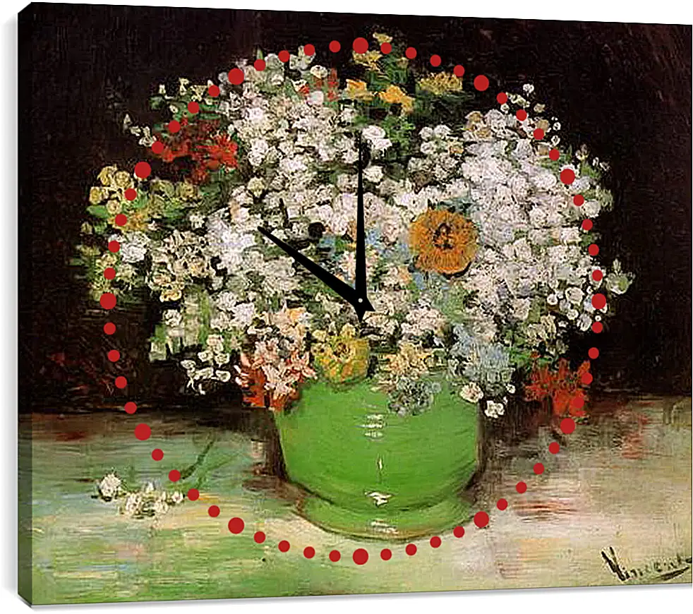 Часы картина - Vase with Zinnias and Other Flowers. Винсент Ван Гог