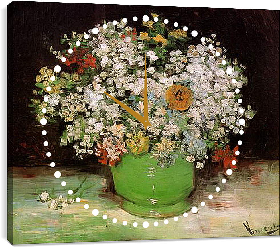 Часы картина - Vase with Zinnias and Other Flowers. Винсент Ван Гог