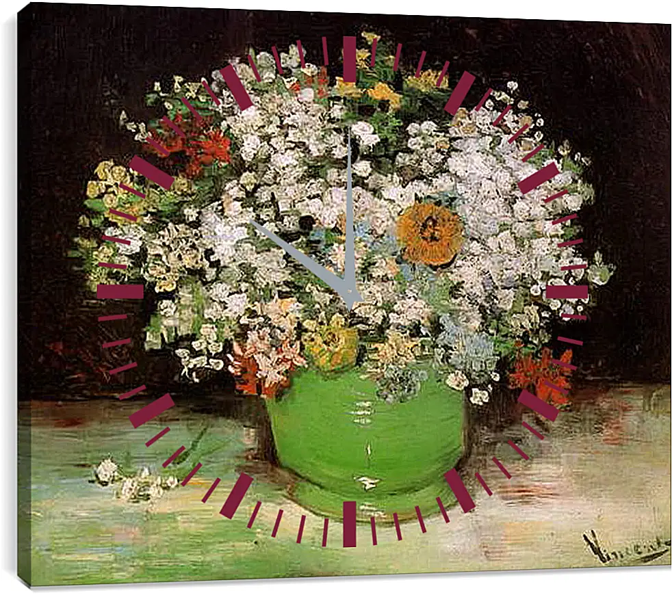 Часы картина - Vase with Zinnias and Other Flowers. Винсент Ван Гог