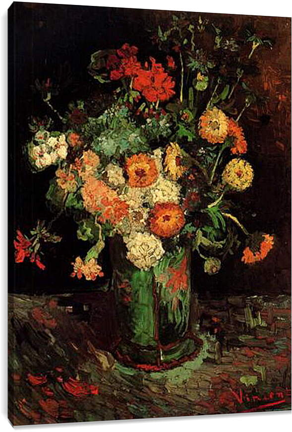 Постер и плакат - Vase with Zinnias and Geraniums. Винсент Ван Гог
