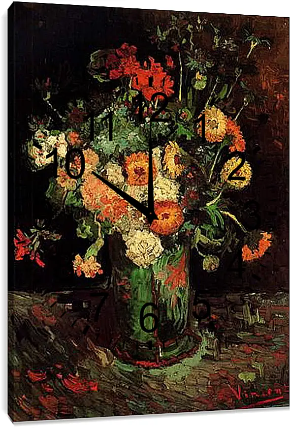 Часы картина - Vase with Zinnias and Geraniums. Винсент Ван Гог