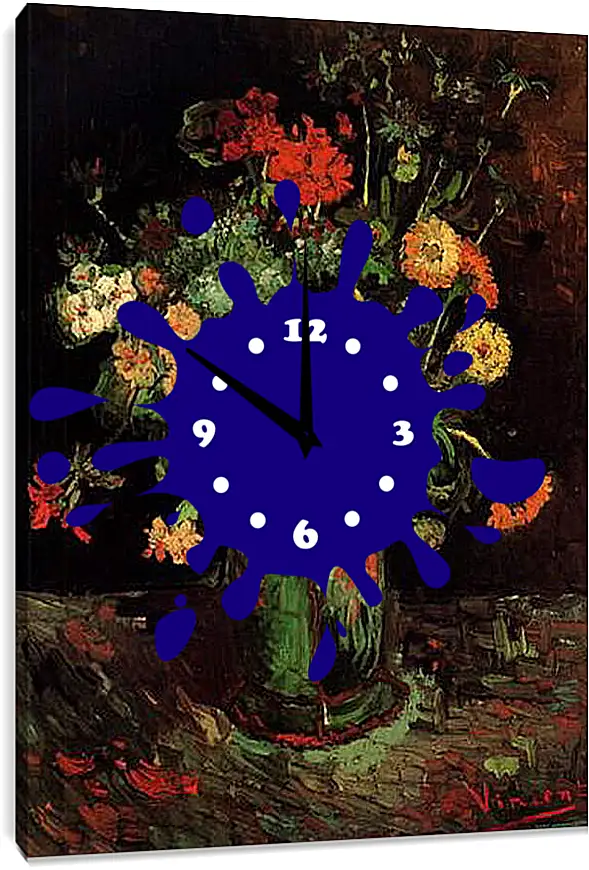 Часы картина - Vase with Zinnias and Geraniums. Винсент Ван Гог