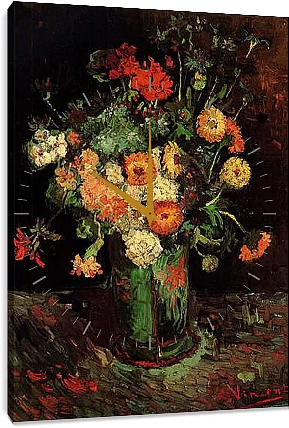 Часы картина - Vase with Zinnias and Geraniums. Винсент Ван Гог