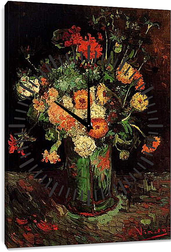 Часы картина - Vase with Zinnias and Geraniums. Винсент Ван Гог