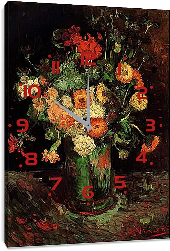 Часы картина - Vase with Zinnias and Geraniums. Винсент Ван Гог