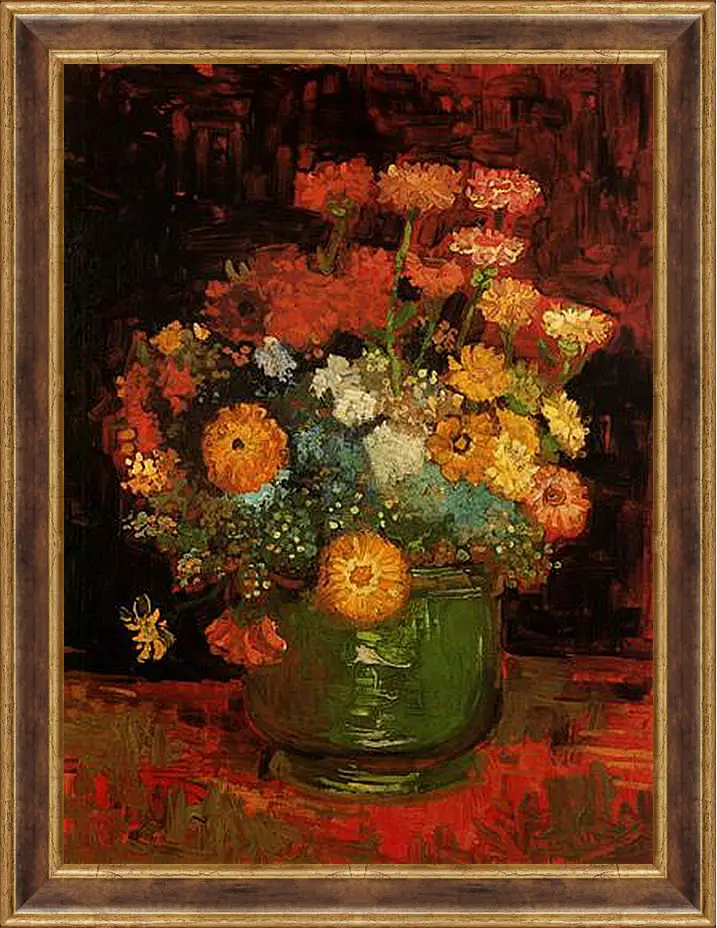 Картина в раме - Vase with Zinnias. Винсент Ван Гог