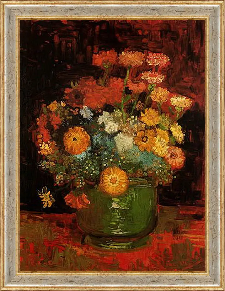 Картина в раме - Vase with Zinnias. Винсент Ван Гог
