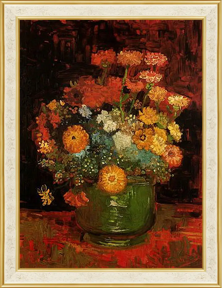 Картина в раме - Vase with Zinnias. Винсент Ван Гог