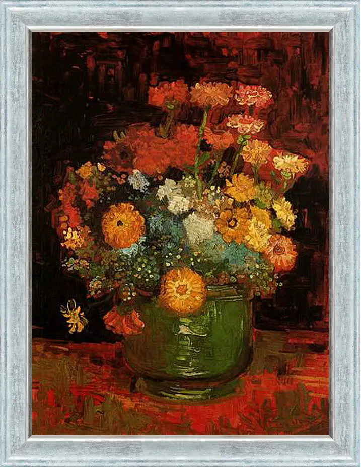 Картина в раме - Vase with Zinnias. Винсент Ван Гог