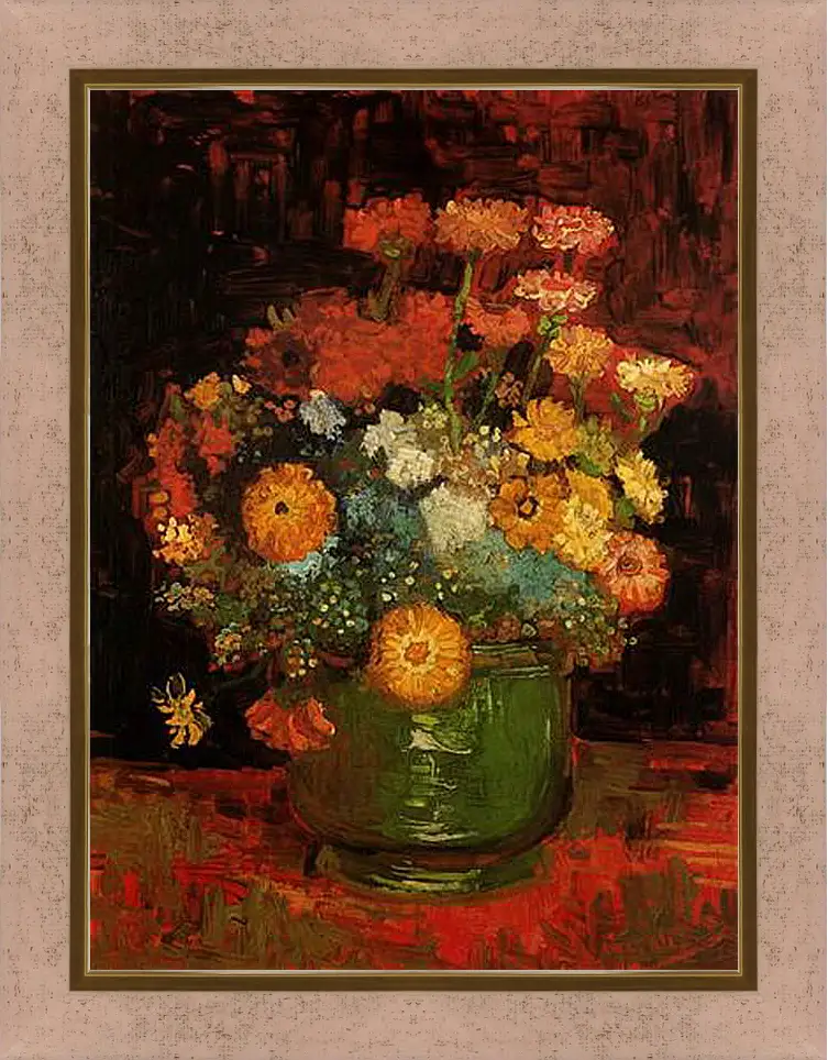 Картина в раме - Vase with Zinnias. Винсент Ван Гог