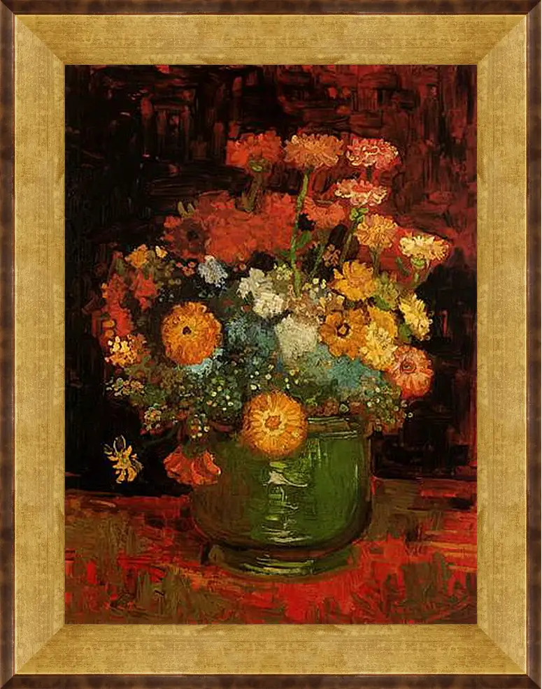 Картина в раме - Vase with Zinnias. Винсент Ван Гог