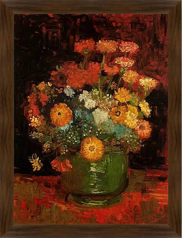 Картина в раме - Vase with Zinnias. Винсент Ван Гог