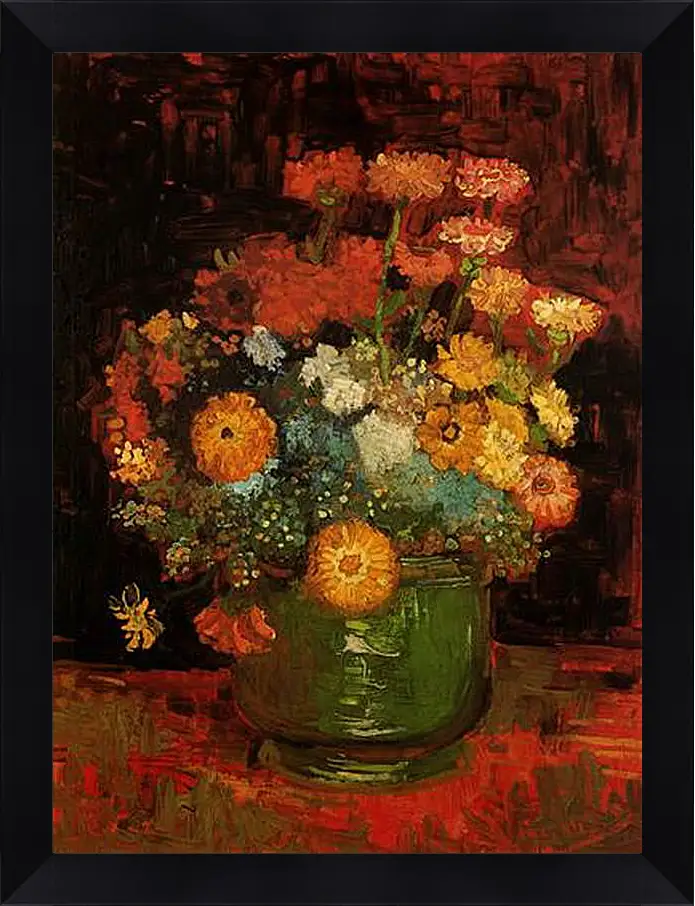 Картина в раме - Vase with Zinnias. Винсент Ван Гог