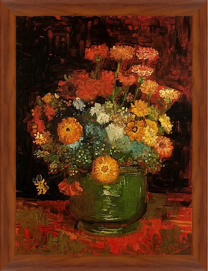 Картина в раме - Vase with Zinnias. Винсент Ван Гог
