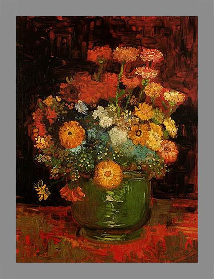 Картина в раме - Vase with Zinnias. Винсент Ван Гог