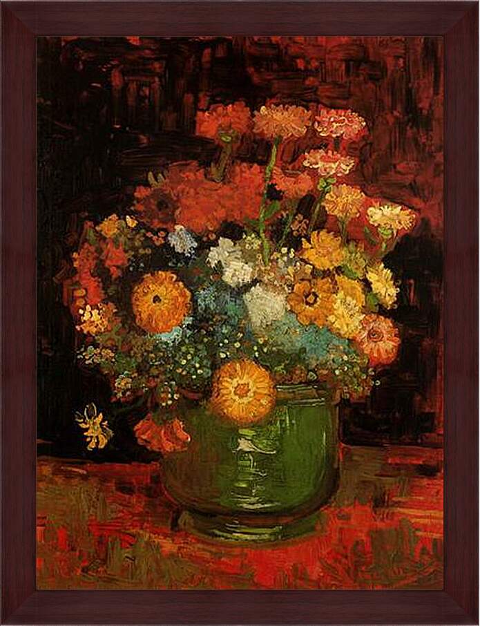 Картина в раме - Vase with Zinnias. Винсент Ван Гог
