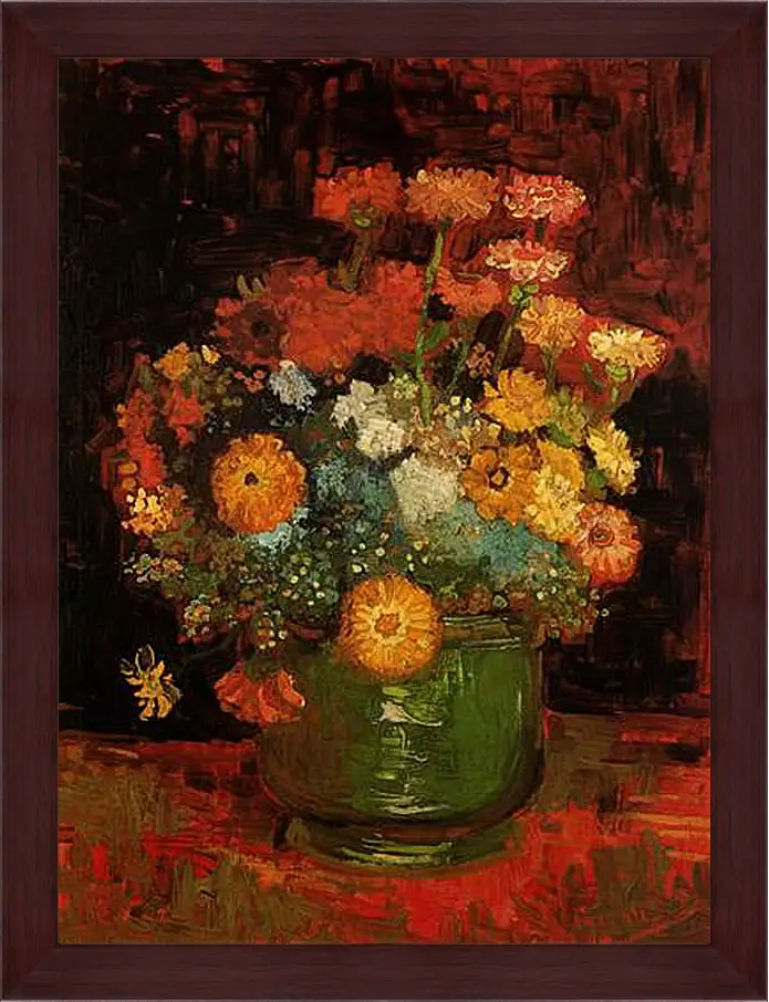 Картина в раме - Vase with Zinnias. Винсент Ван Гог