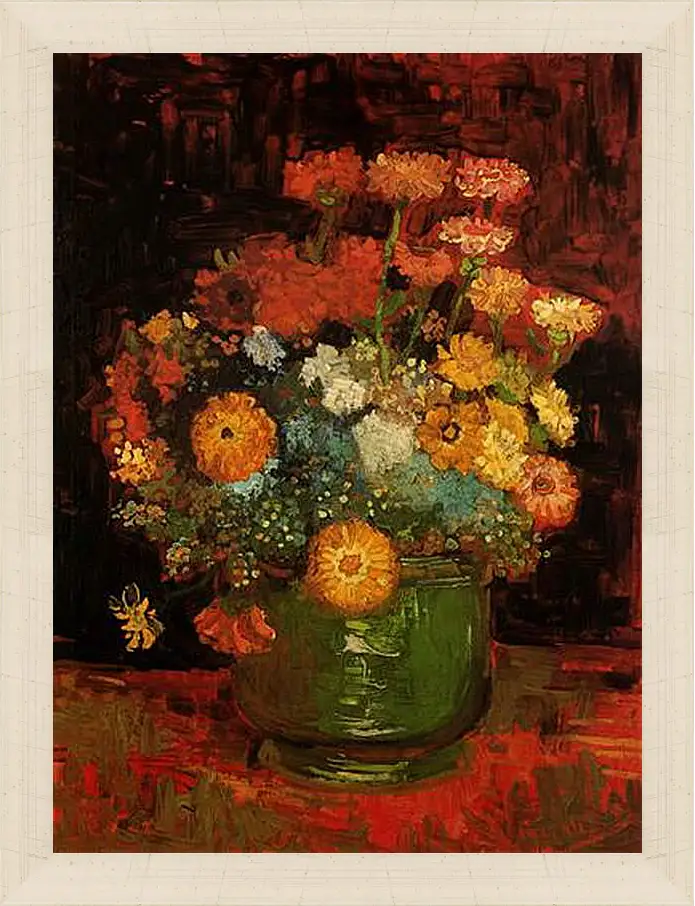 Картина в раме - Vase with Zinnias. Винсент Ван Гог
