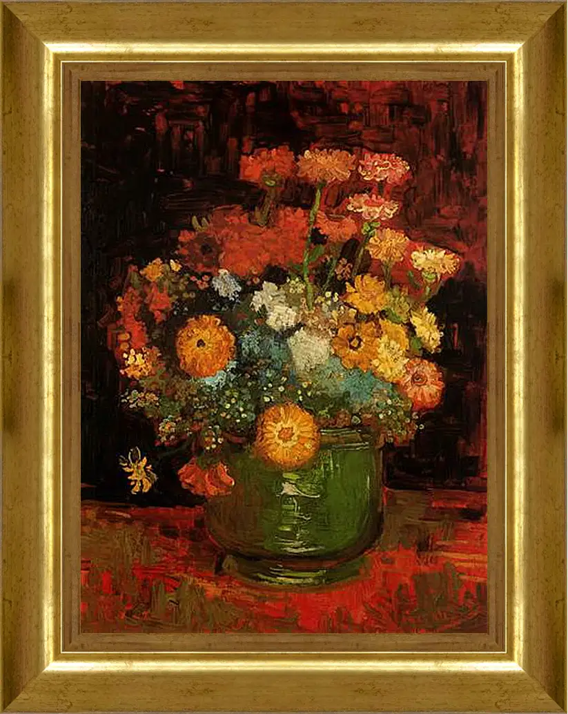 Картина в раме - Vase with Zinnias. Винсент Ван Гог