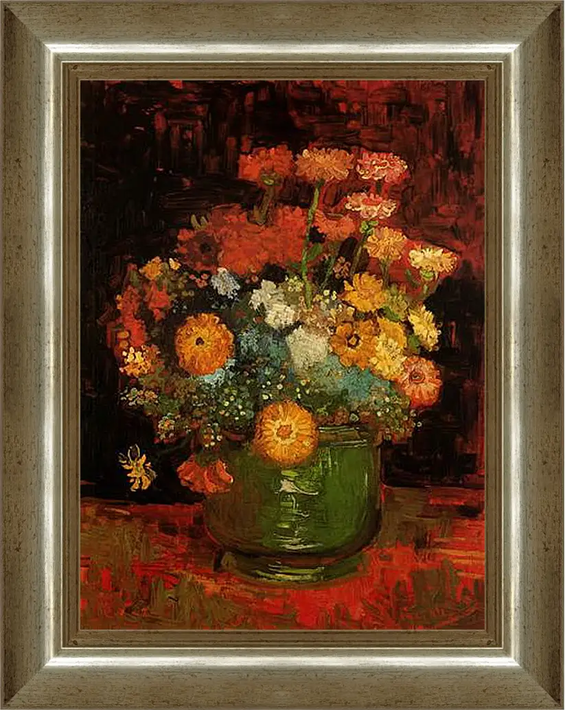 Картина в раме - Vase with Zinnias. Винсент Ван Гог
