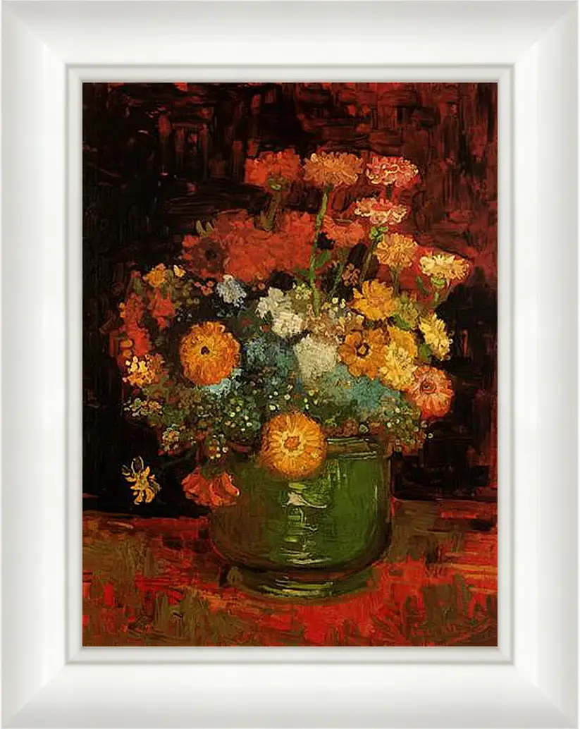 Картина в раме - Vase with Zinnias. Винсент Ван Гог