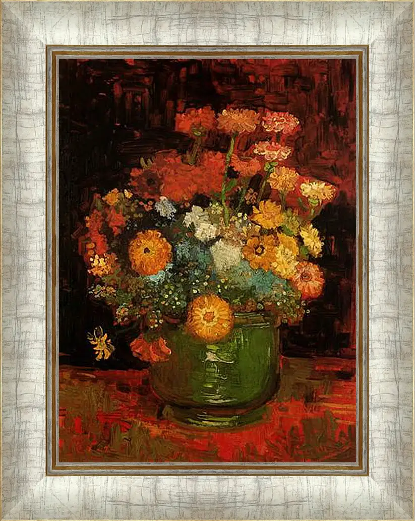 Картина в раме - Vase with Zinnias. Винсент Ван Гог
