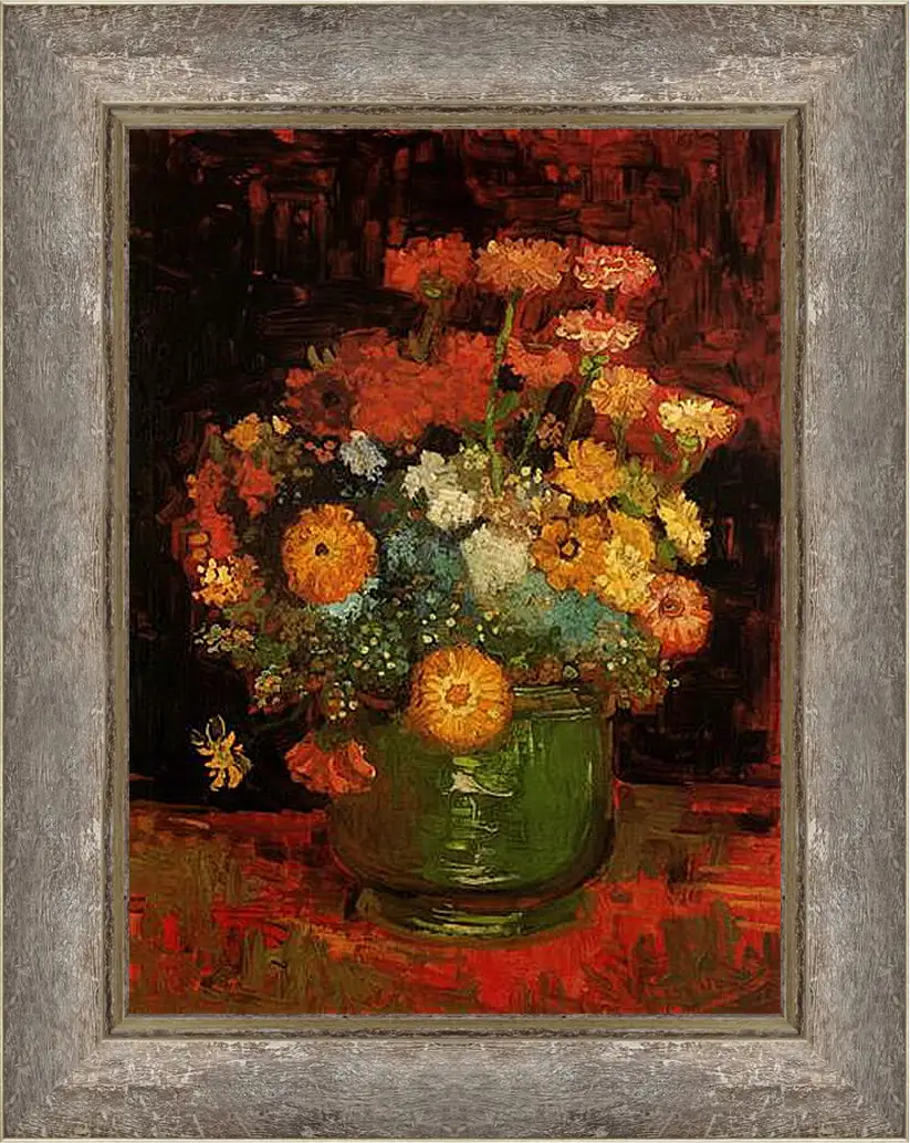 Картина в раме - Vase with Zinnias. Винсент Ван Гог