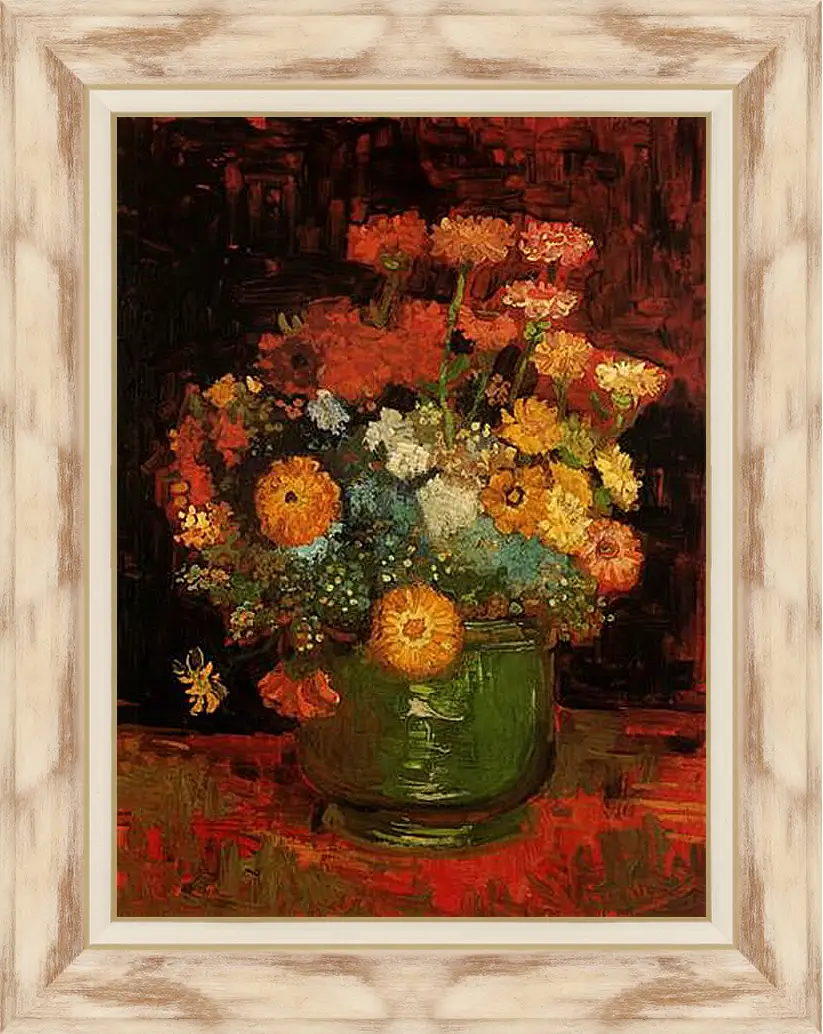 Картина в раме - Vase with Zinnias. Винсент Ван Гог