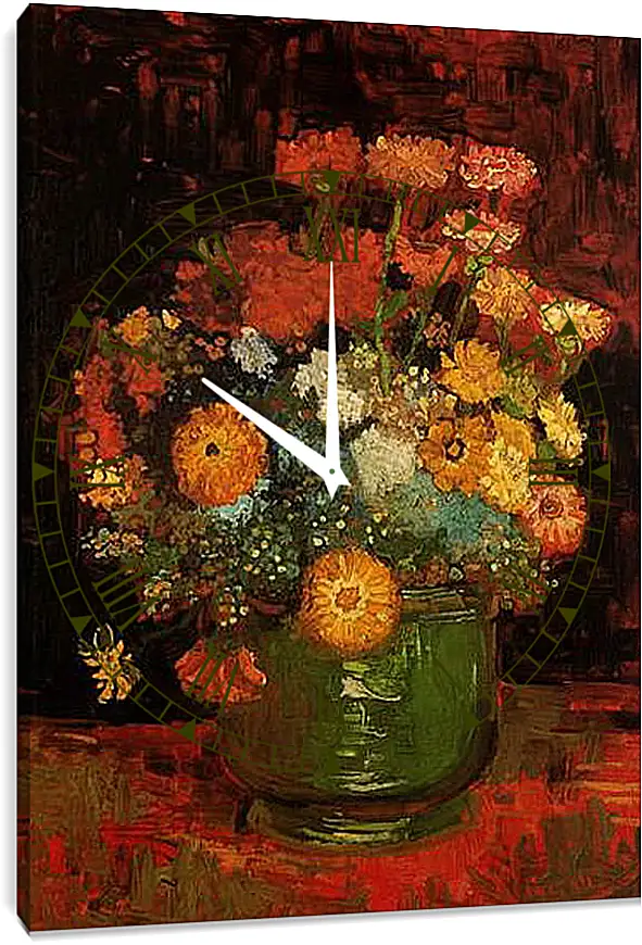 Часы картина - Vase with Zinnias. Винсент Ван Гог